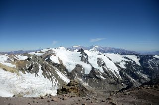 38 Cerro Fitzgerald, Zurbriggen, Cupola de Gussfeldt, Cerro Link And La Mano With La Mesa, Mercedario, Alma Negra, Ramada In The Distance Morning From Aconcagua Camp 2 5482m
